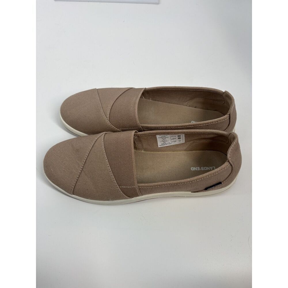 Lands’ End Beige Canvas Slip On Flats | Casual Comfort Shoes